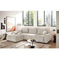 HÖRNBÄDDSOFFA 3-sits i chenille elfenbensfärgad  - svart/elfenbensfärgad, Basics, textil/plast (294/183cm) - Livetastic