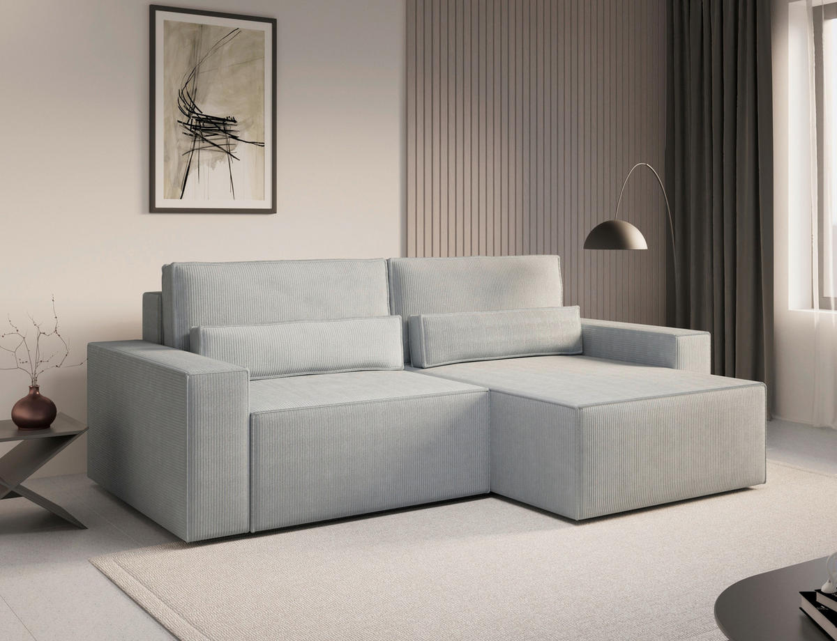 ECKSOFA BRAZIL MINI L Hellgrau Schlaffunktion, Rücken echt  - Hellgrau, Design, Textil (248/162cm) - MID.YOU