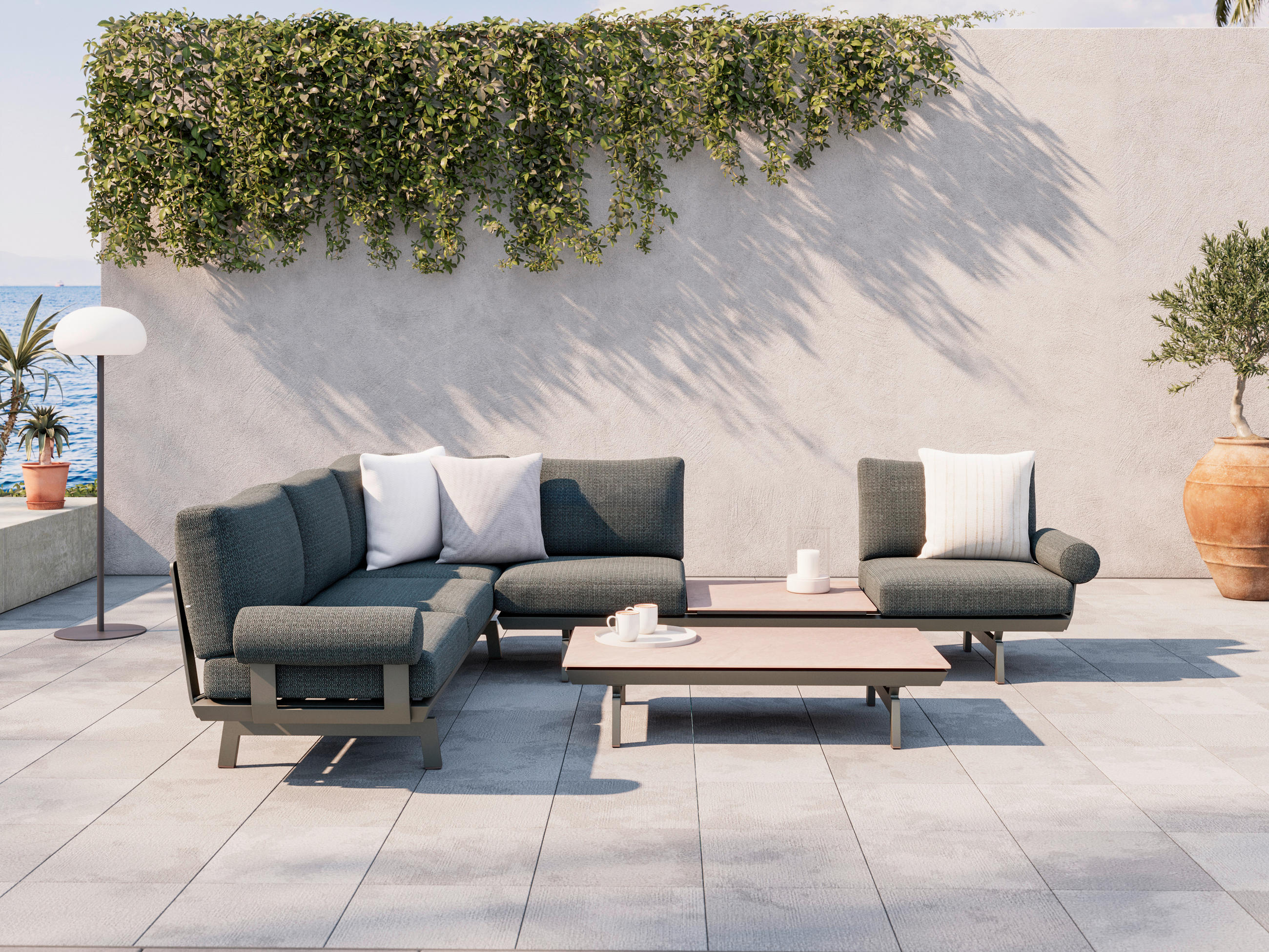 LOUNGEGARNITUR 3-teilig  235/305 cm  Aluminium  - Dunkelgrau/Anthrazit, Design, Textil/Stein (235/305cm) - Dieter Knoll