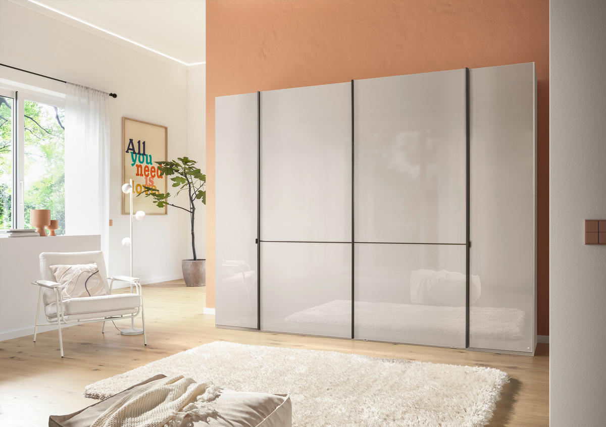 KLEIDERSCHRANK 300/236/67 cm,  in Champagner, 4-türig  - Champagner/Schwarz, MODERN, Glas/Holzwerkstoff (300/236/67cm) - Musterring