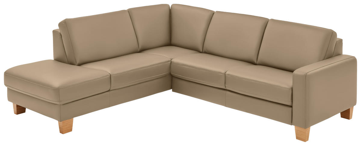 ECKSOFA in Echtleder Greige  - Eiche Bianco/Greige, Konventionell, Leder/Holz (235/257cm) - Valdera