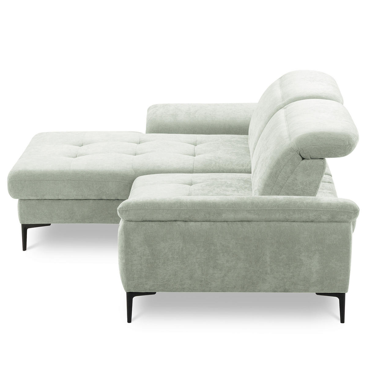 ECKSOFA PRADO Mintgrün Webstoff Bettkasten, Kopfteilverstellung, Sitztiefenverstellung  - Schwarz/Mintgrün, Design, Textil/Metall (195/268cm) - Livetastic