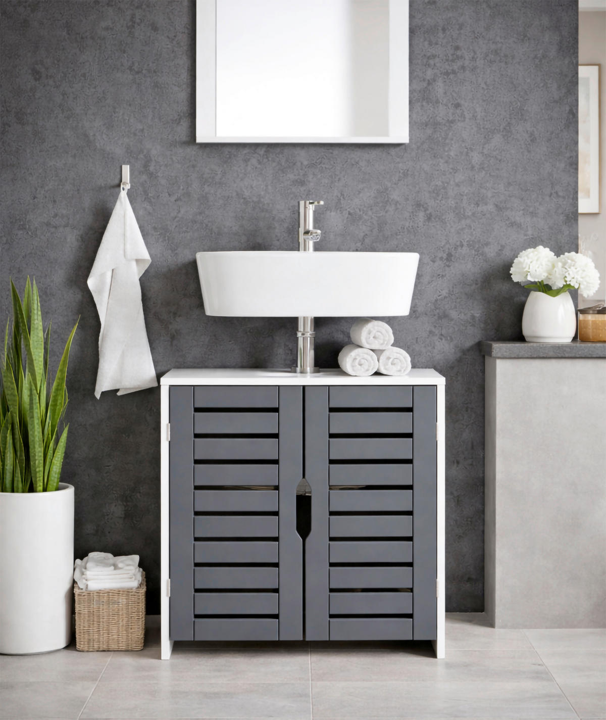 TVÄTTSTÄLLSUNDERSKÅP 60/60/29 cm  - vit/antracit, Trend, trämaterial (60/60/29cm) - MID.YOU
