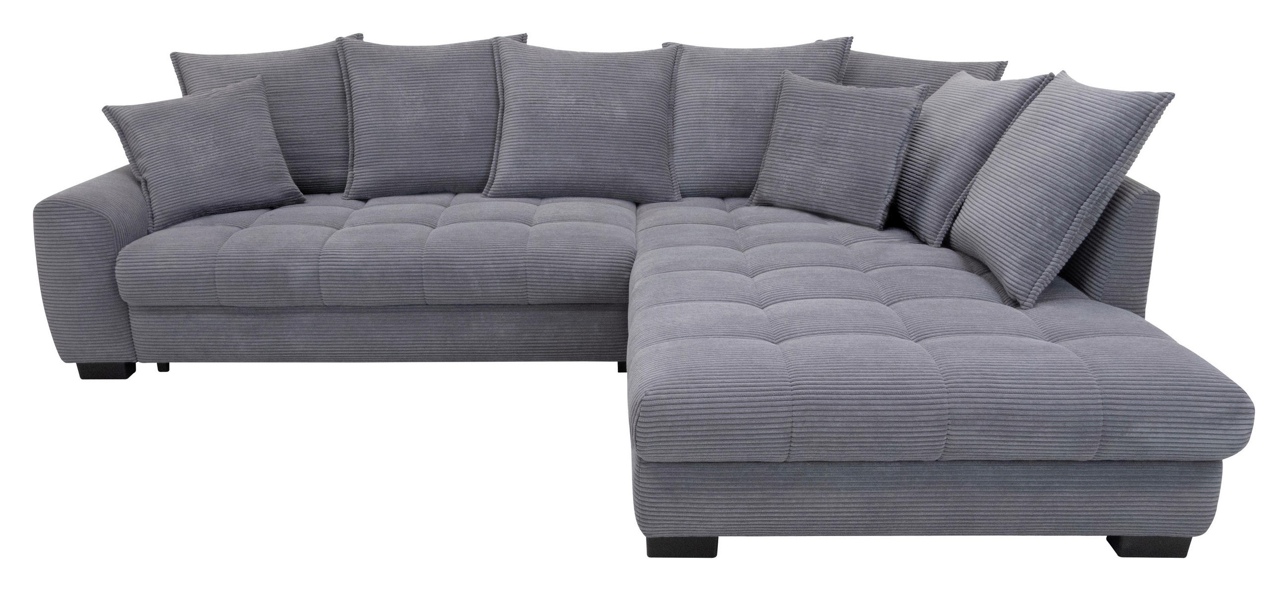 ECKSOFA Grau Cord Rückenkissen, Armlehnenkissen, Bettkasten, Schlaffunktion, Rücken echt, Liegefläche im Originalstoff  - Schwarz/Grau, KONVENTIONELL, Kunststoff/Textil (304/212cm) - Carryhome