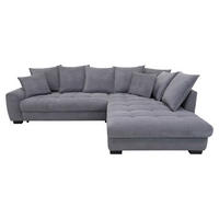 ECKSOFA Grau Cord Rückenkissen, Armlehnenkissen, Bettkasten, Schlaffunktion, Rücken echt, Liegefläche im Originalstoff  - Schwarz/Grau, KONVENTIONELL, Kunststoff/Textil (304/212cm) - Carryhome