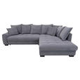 ECKSOFA Grau Cord Rückenkissen, Armlehnenkissen, Bettkasten, Schlaffunktion, Rücken echt, Liegefläche im Originalstoff  - Schwarz/Grau, KONVENTIONELL, Kunststoff/Textil (304/212cm) - Carryhome