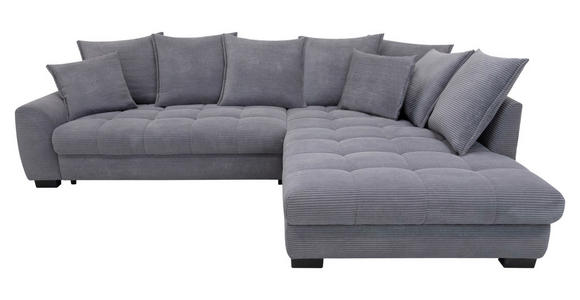 ECKSOFA Grau Cord Rückenkissen, Armlehnenkissen, Bettkasten, Schlaffunktion, Rücken echt, Liegefläche im Originalstoff  - Schwarz/Grau, KONVENTIONELL, Kunststoff/Textil (304/212cm) - Carryhome