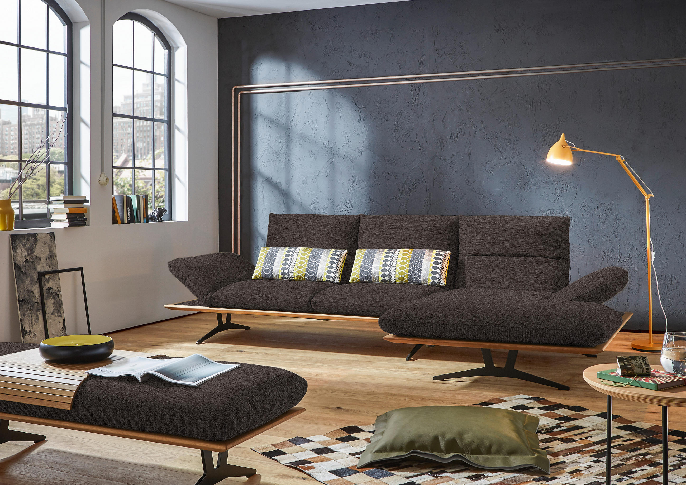 ECKSOFA in Flachgewebe Dunkelbraun  314/159 cm  - Dunkelbraun/Schwarz, Design, Holz/Textil (314/159cm) - Dieter Knoll