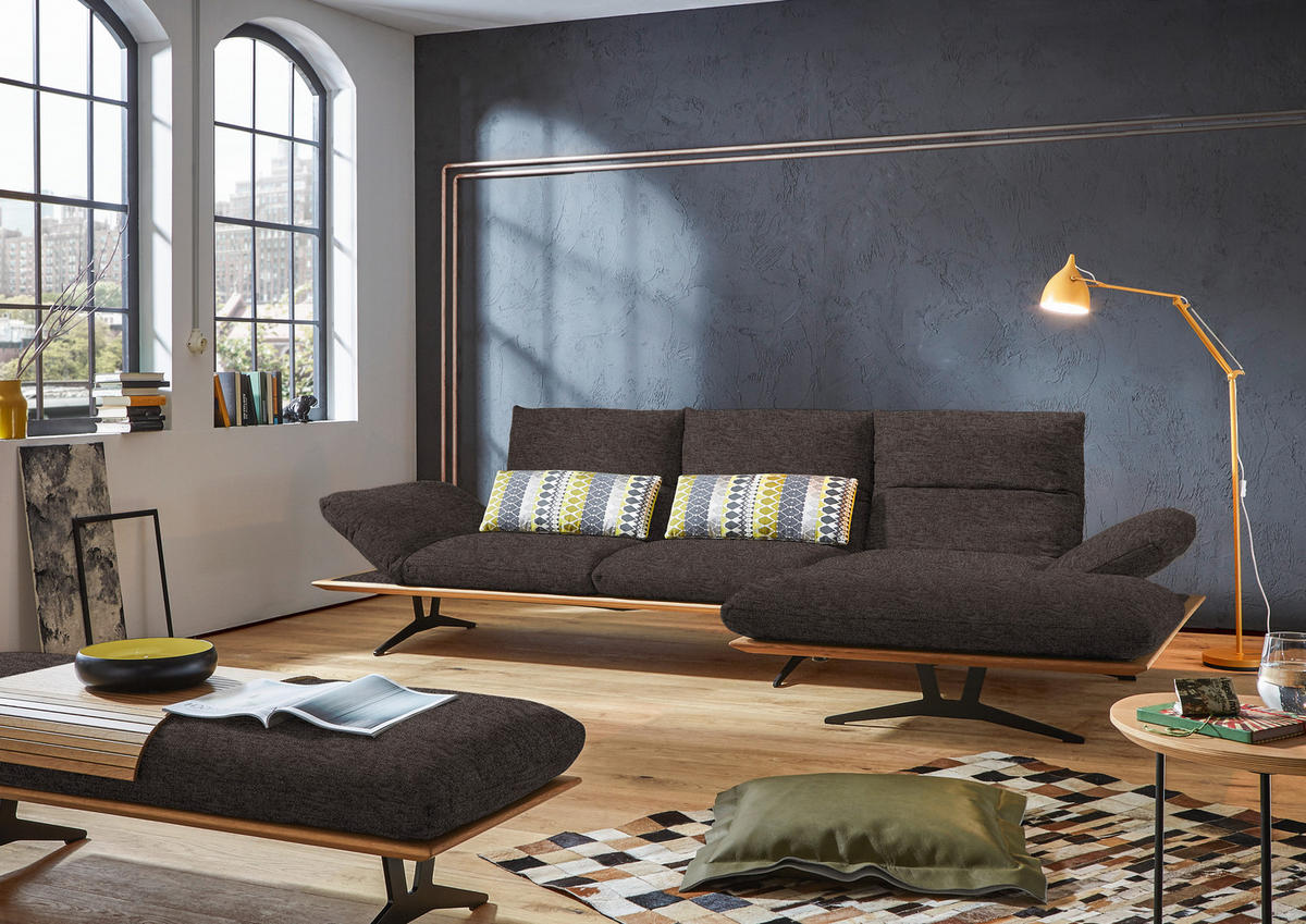 ECKSOFA in Flachgewebe Dunkelbraun  - Dunkelbraun/Schwarz, Design, Holz/Textil (314/159cm) - Dieter Knoll