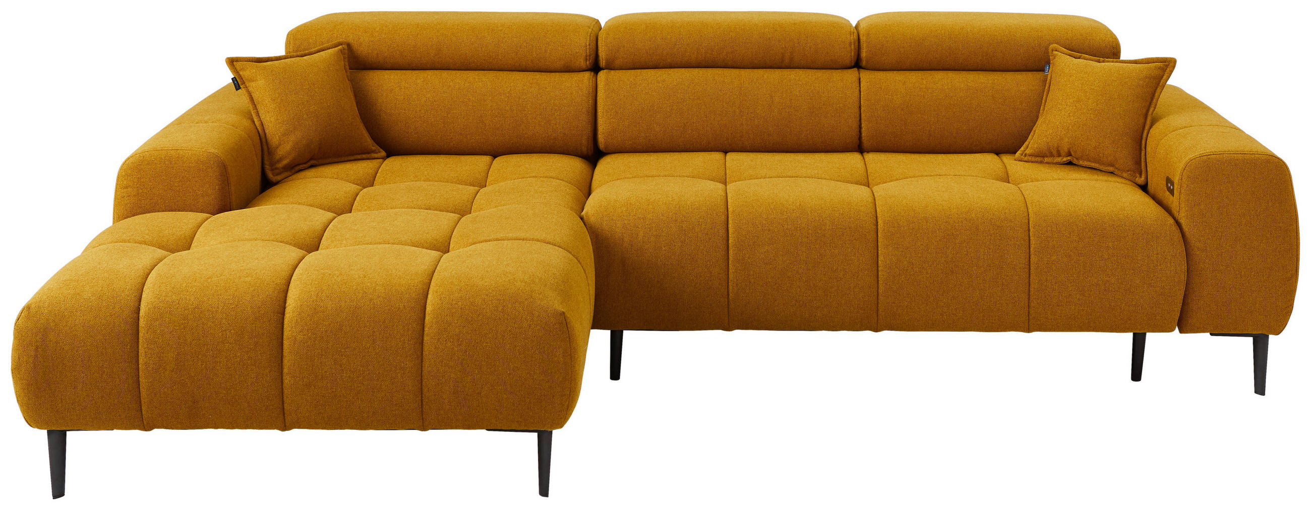ECKSOFA Currygelb Webstoff Rücken echt, Kopfteilverstellung  - Currygelb/Schwarz, Design, Textil/Metall (177/270cm) - Welnova