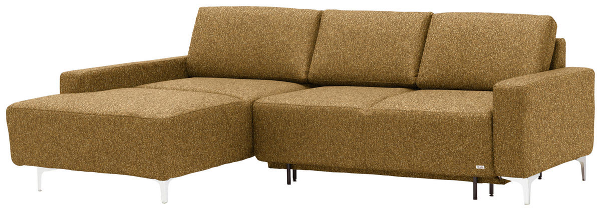 ECKSOFA  in Mikrovelours Senfgelb  160/248 cm  - Senfgelb/Alufarben, Design, Textil/Metall (160/248cm) - Sedda