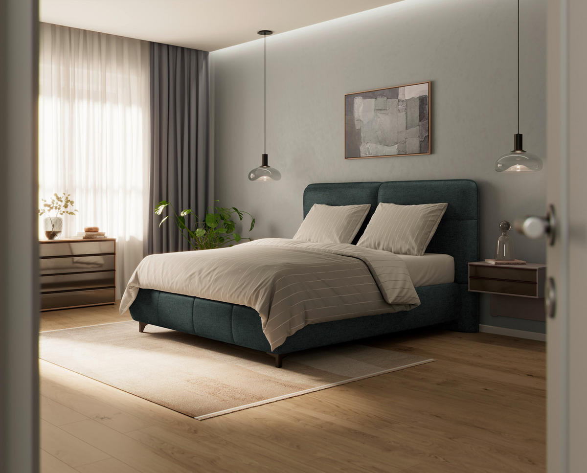 BOXSPRINGBETT 160/200 cm  in Dunkelgrün  - Dunkelgrün/Alufarben, KONVENTIONELL, Textil/Metall (160/200cm) - Dieter Knoll