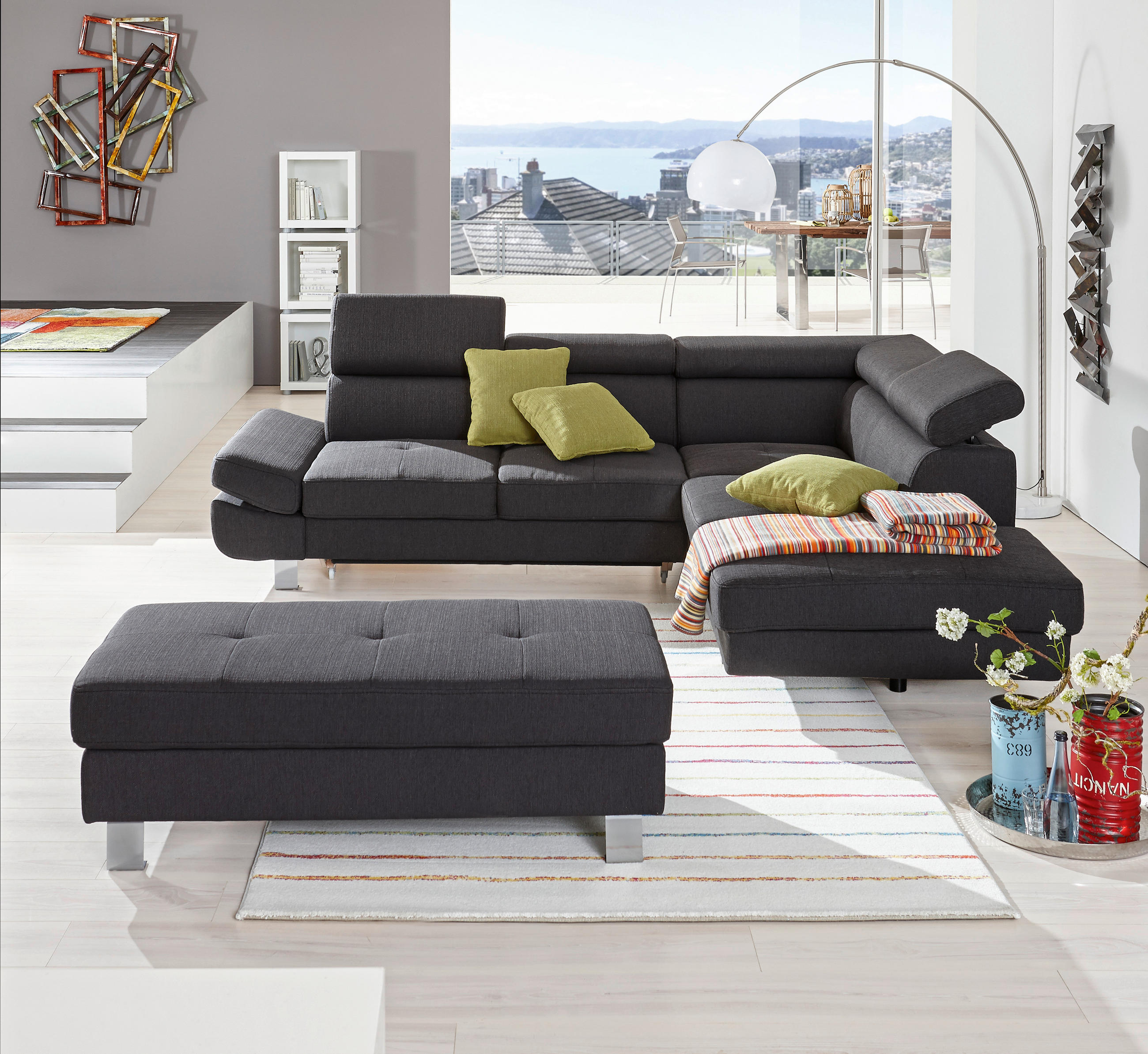 TABURE 130/43/65 cm  antracit  - boja hroma/antracit, Dizajnerski, tekstil/metal (130/43/65cm) - Xora