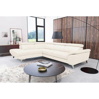 ECKSOFA Creme Echtleder Rücken echt, Armteilverstellung, Kopfteilverstellung  - Silberfarben/Creme, Design, Leder/Metall (228/283cm) - Livetastic