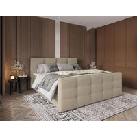 BOXBETT 180/200 cm,  in Beige, gepolstertes Kopfteil, Bettkasten, Topper, Matratzen, Wendematratze mit unterschiedlichen Härtegraden, H2 + H3 = mittel + fest  - Beige/Schwarz, Basics, Kunststoff/Textil (180/200cm) - Chameo