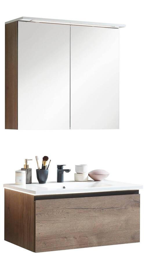 BADEZIMMER  in 81,4 cm  - Eichefarben/Weiß, LIFESTYLE, Glas/Holzwerkstoff (81,4cm) - Celina Home