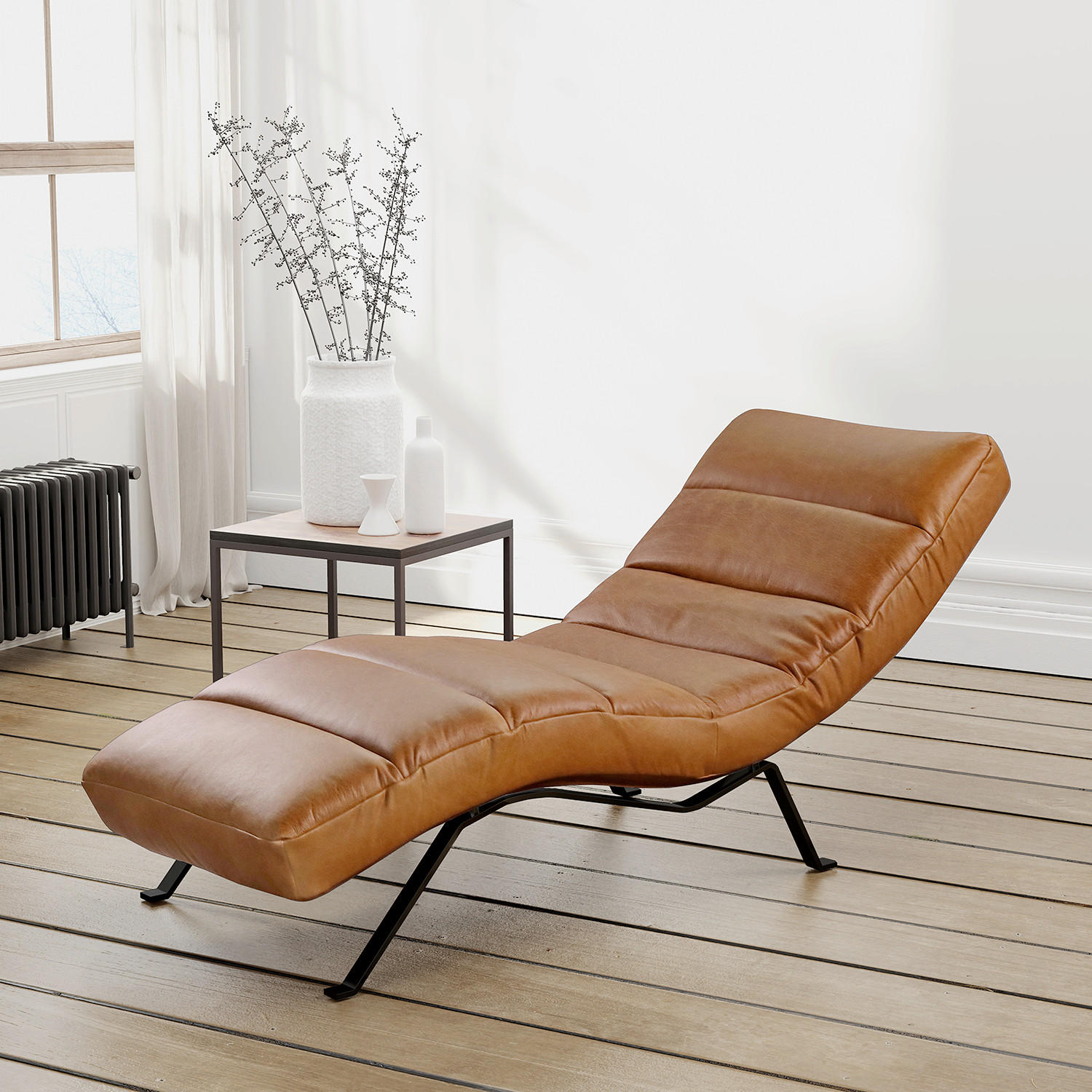 RELAXLIEGE in Echtleder Cognac  - Cognac/Schwarz, Design, Leder/Metall (65/65-95/171cm) - Livetastic