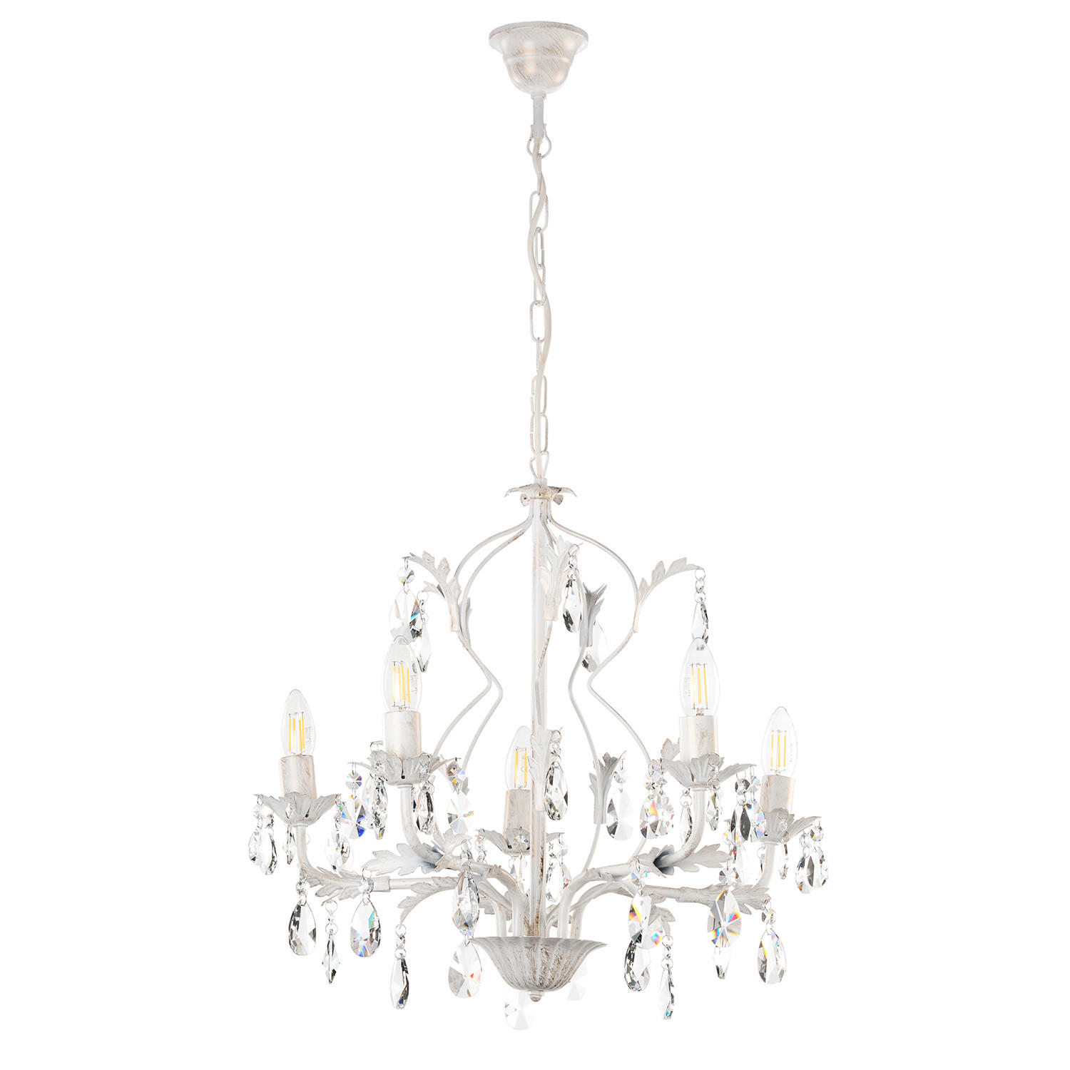 KŘIŠŤÁLOVÉ ZÁVĚSNÉ SVÍTIDLO - bílá, Konvenční, kov/sklo (53/100cm)