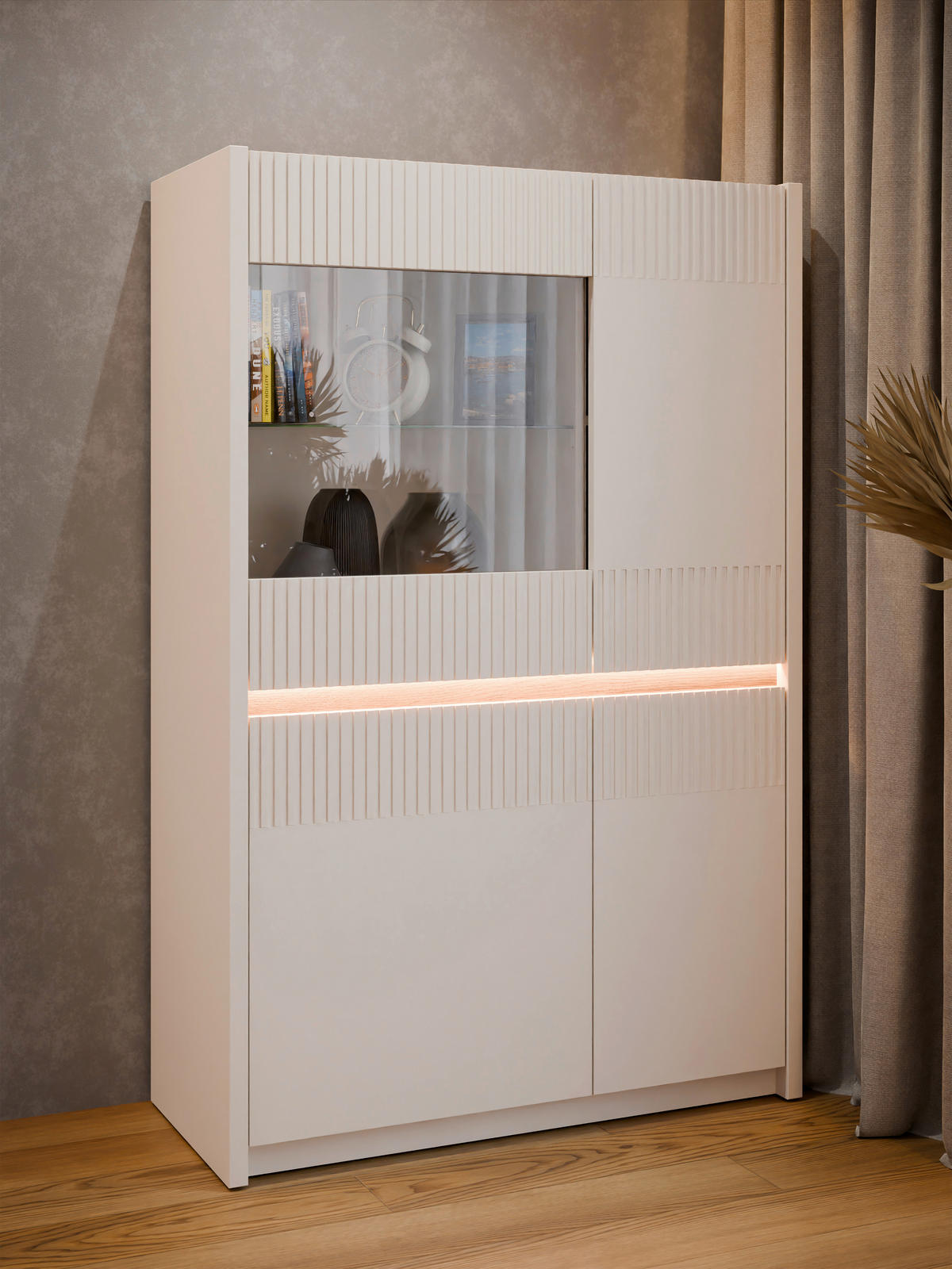 VITRINA, barve hrasta, peščene barve - barve hrasta/peščene barve, Design, steklo/leseni material (95,3/146,7/41,5cm) - Hom`in
