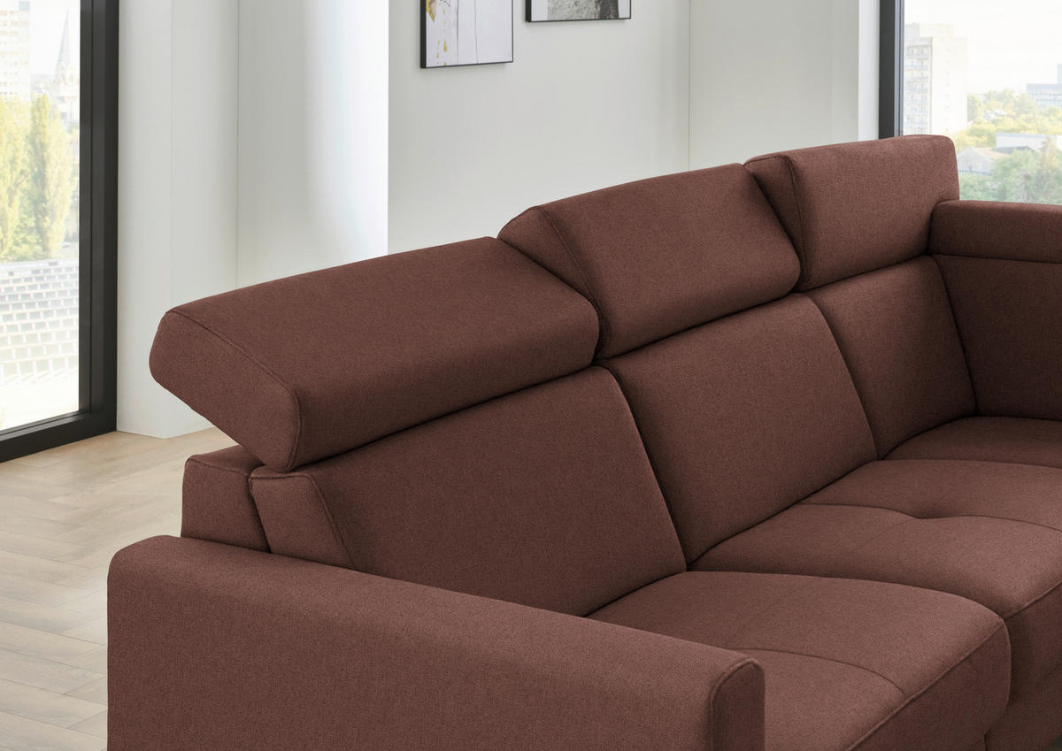 ECKSOFA Flachgewebe Weinrot  - Weinrot/Schwarz, Konventionell, Textil/Metall (276/214cm) - Beldomo System