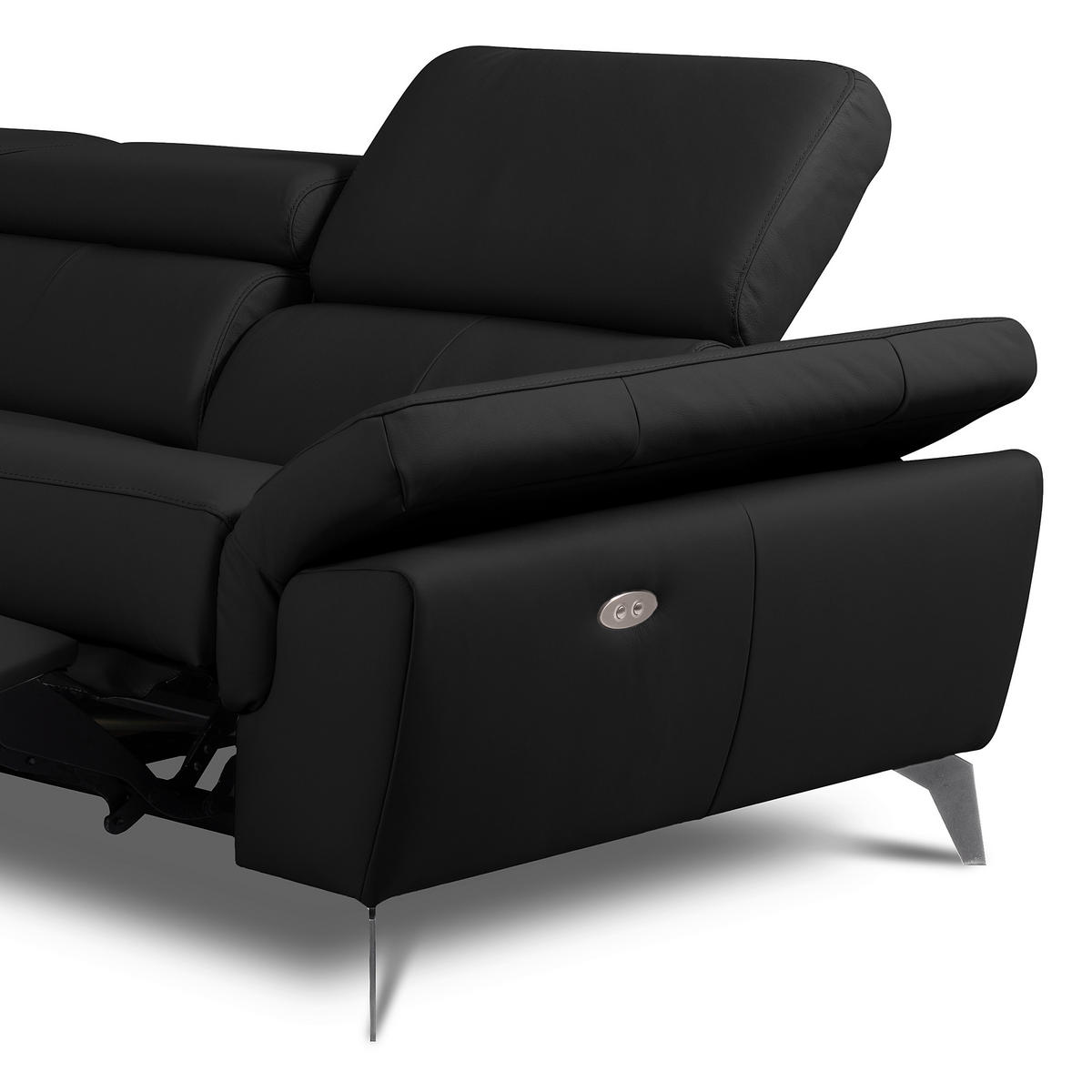 ECKSOFA Lederlook Echtleder Schwarz  - Chromfarben/Schwarz, Design, Leder/Textil (179/252cm) - Livetastic