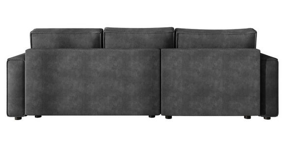 ECKSOFA Dunkelgrau Cord Zierkissen, Rückenkissen, Bettkasten, Schlaffunktion, Rücken echt, Liegefläche im Originalstoff  - Dunkelgrau/Schwarz, MODERN, Kunststoff/Textil (190/280cm) - Carryhome