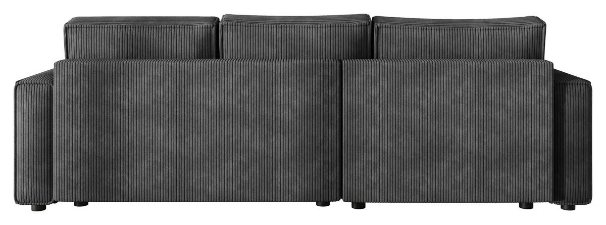 ECKSOFA Dunkelgrau Cord Zierkissen, Rückenkissen, Bettkasten, Schlaffunktion, Rücken echt, Liegefläche im Originalstoff  - Dunkelgrau/Schwarz, MODERN, Kunststoff/Textil (190/280cm) - Carryhome
