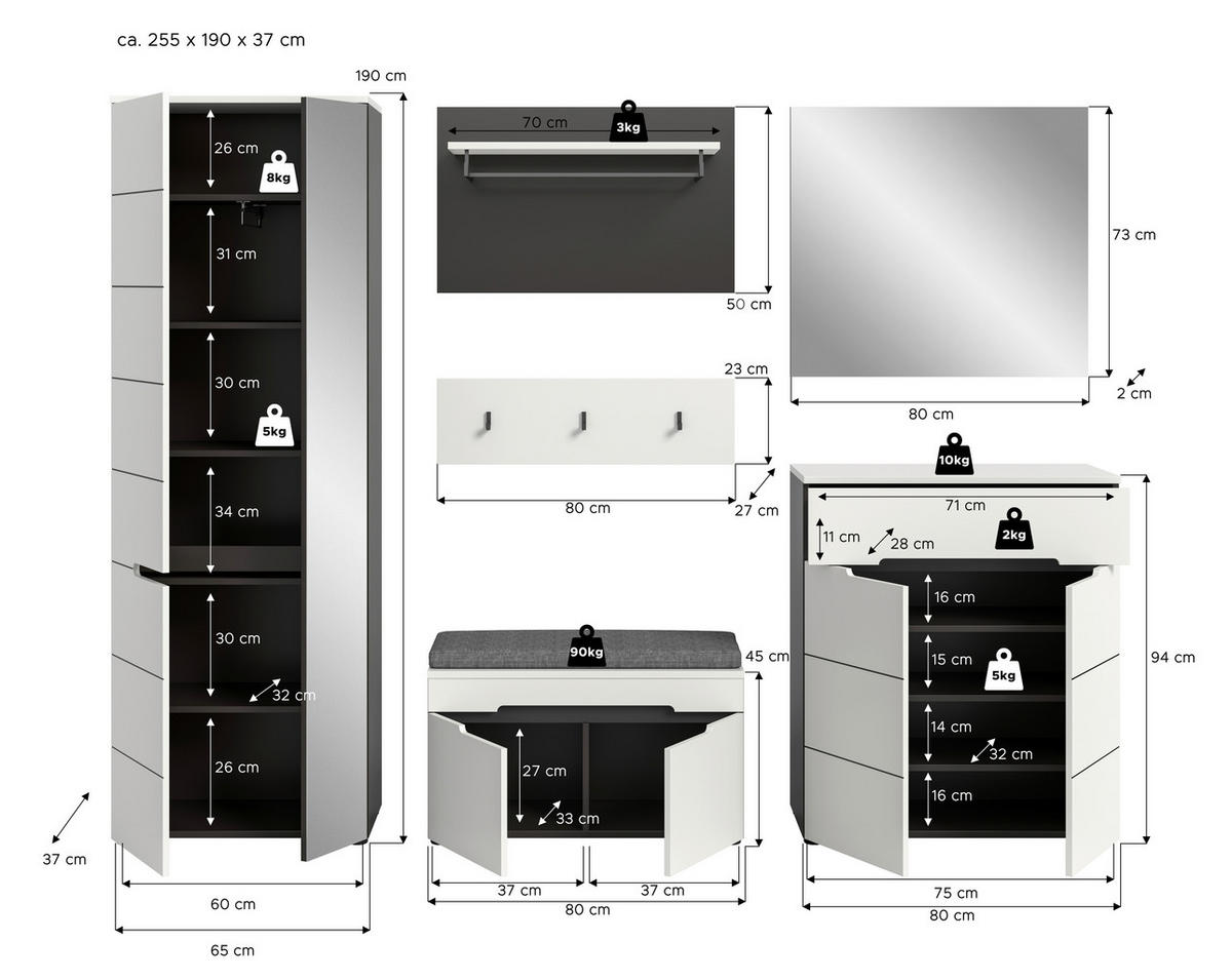 ELŐSZOBAFAL - fehér, Design, faalapú anyag (255/190/37cm) - Livetastic