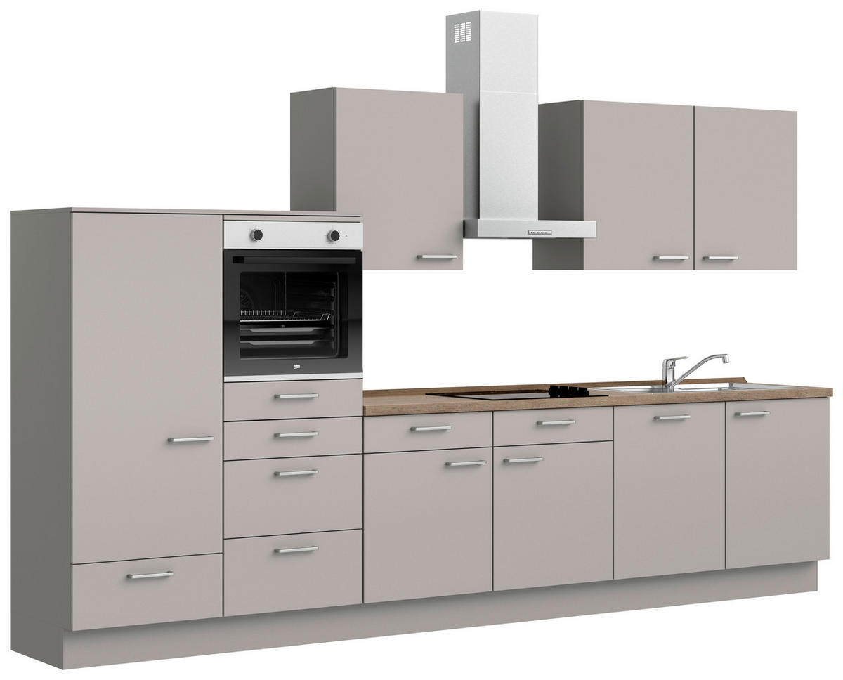 KÜCHENBLOCK 360 cm   in Grau, Eiche dunkel  - Eiche dunkel/Edelstahlfarben, MODERN, Holzwerkstoff/Metall (360cm) - Nobilia