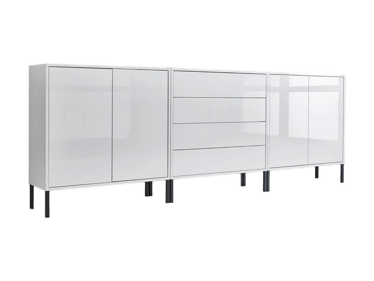 SIDEBOARD Mailand Set 5 + MF  in 237/86/33 cm  - Weiß Hochglanz/Anthrazit, MODERN, Holzwerkstoff/Metall (237/86/33cm) - MID.YOU