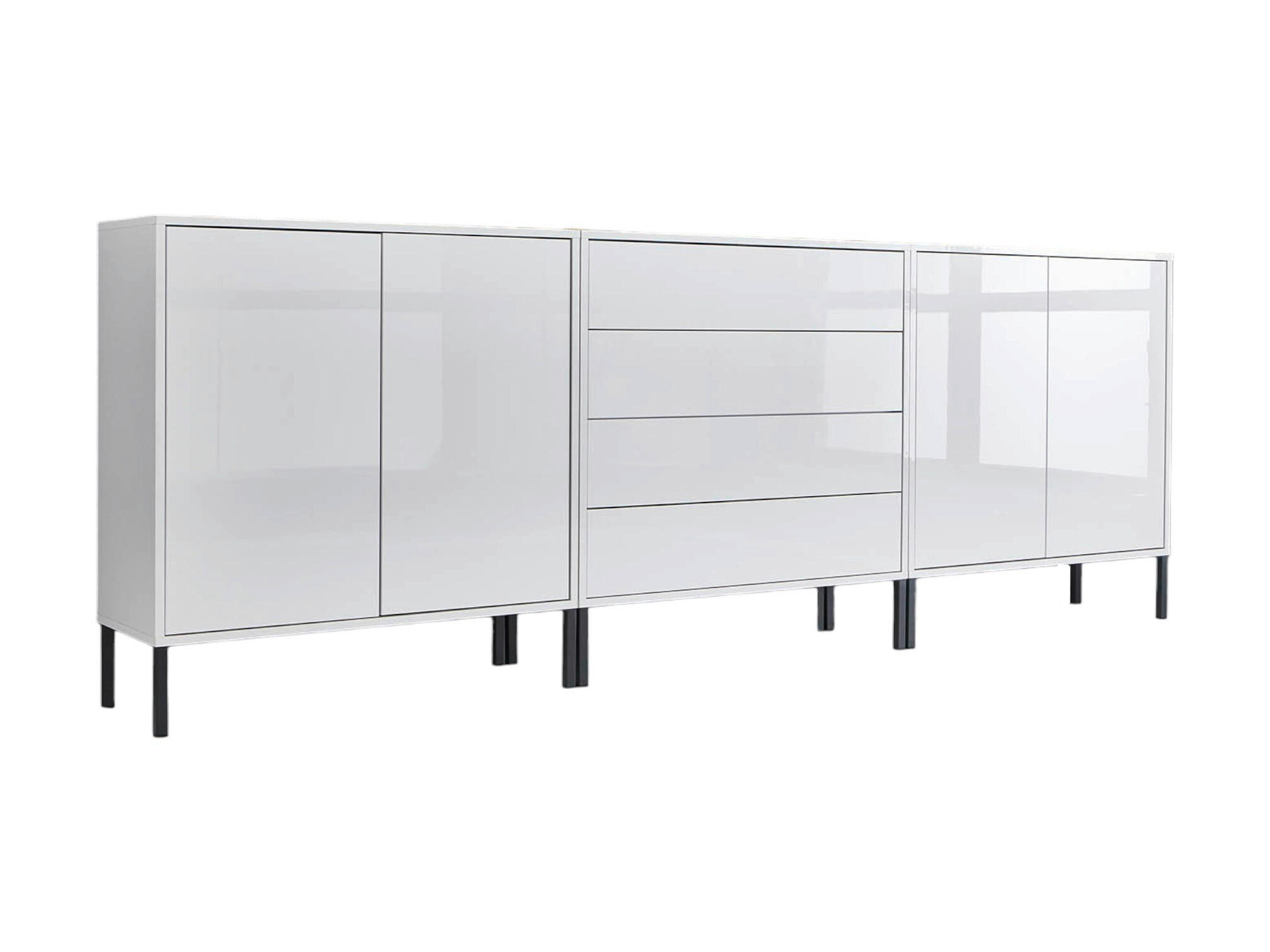 Mid.you Sideboard Mailand Set 5 + MF Weiß, Weiß Hochglanz 237x86x33 cm