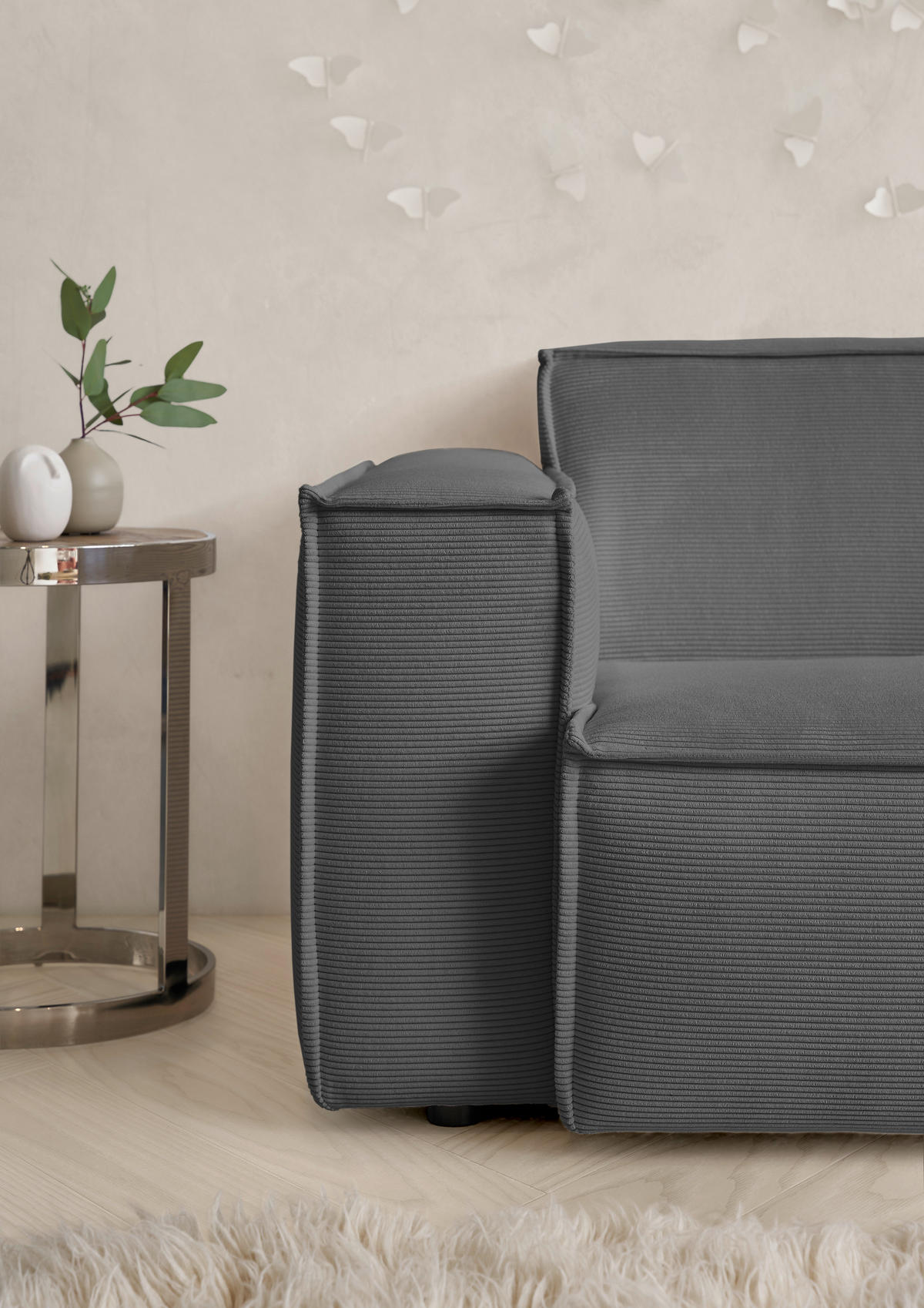 ECKSOFA in Feincord Anthrazit  - Anthrazit/Schwarz, Konventionell, Kunststoff/Textil (276/168cm) - Hom`in
