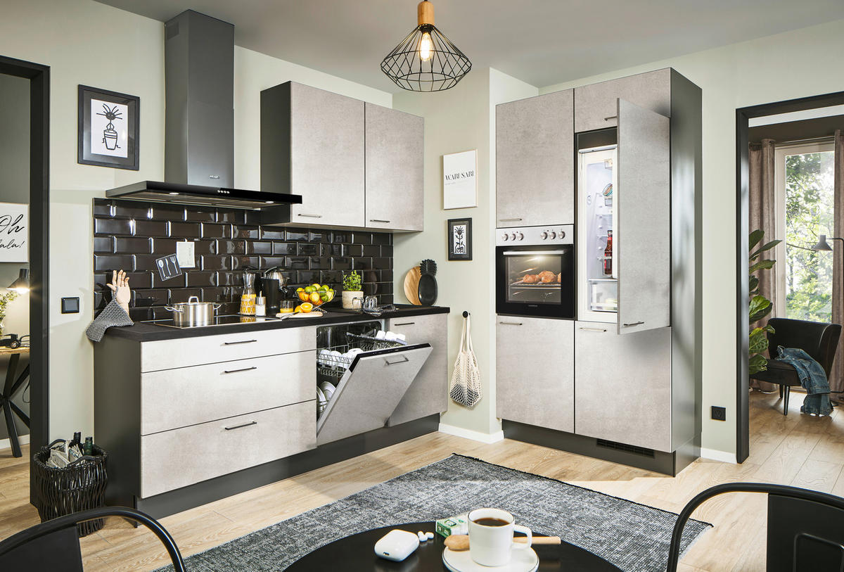 ECKKÜCHE 220/120 cm  in Graphitfarben, Schwarz, Weiß  - Schwarz/Graphitfarben, Design, Holzwerkstoff/Metall (220/120cm) - Xora