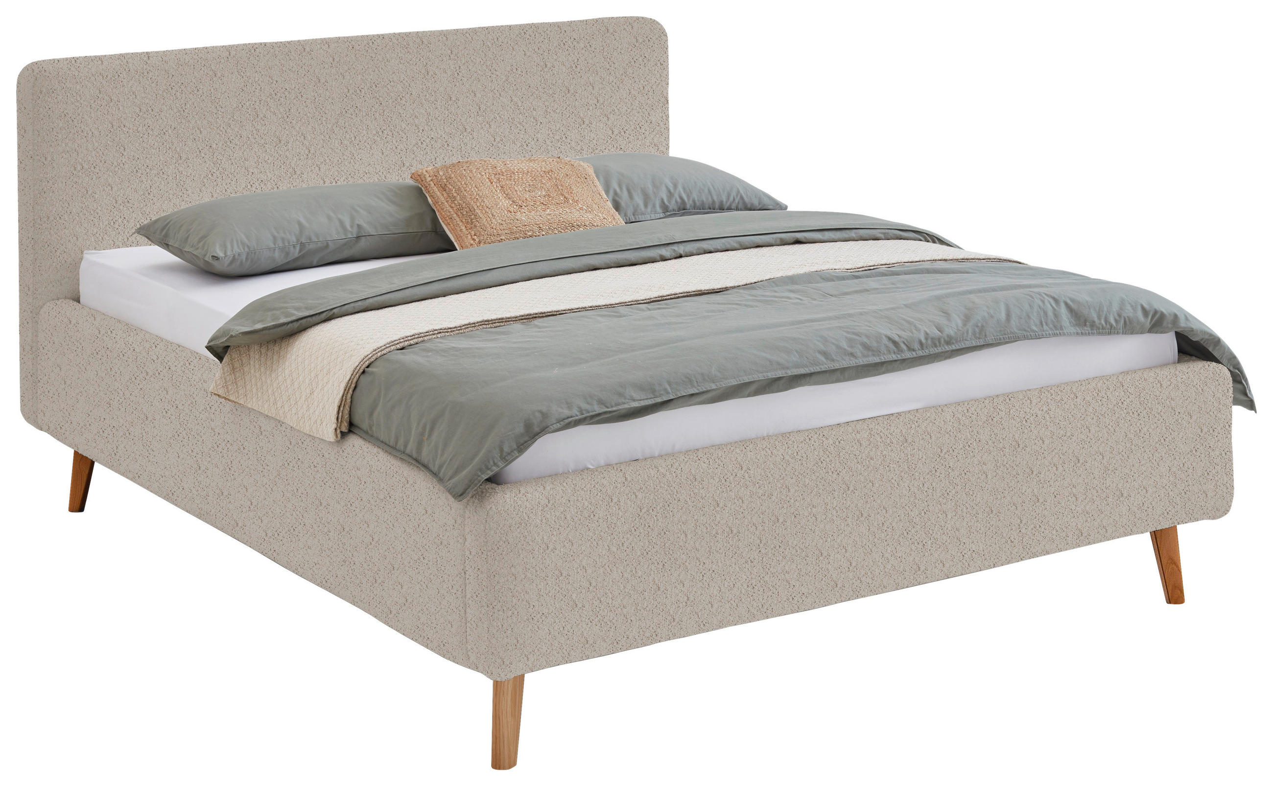 POLSTERBETT 180/200 cm,  in Beige, Lattenrost, Bettkasten,  - Eichefarben/Birkefarben, Design, Holz/Textil (180/200cm) - Xora