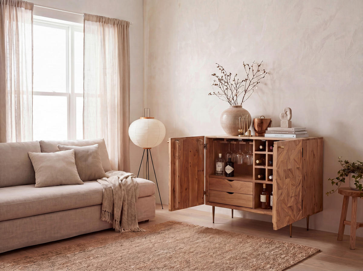 BAR Akaziefarben  - Goldfarben/Akaziefarben, Design, Holz/Metall (90/45/78cm) - Livetastic