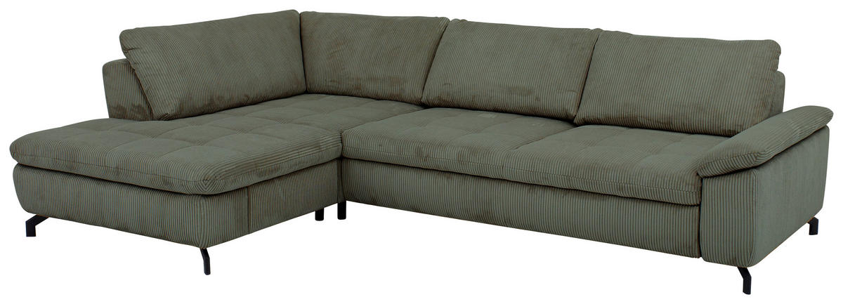 ECKSOFA in Cord, Velours Grün  - Schwarz/Grün, Design, Textil/Metall (197/291cm) - Beldomo Style