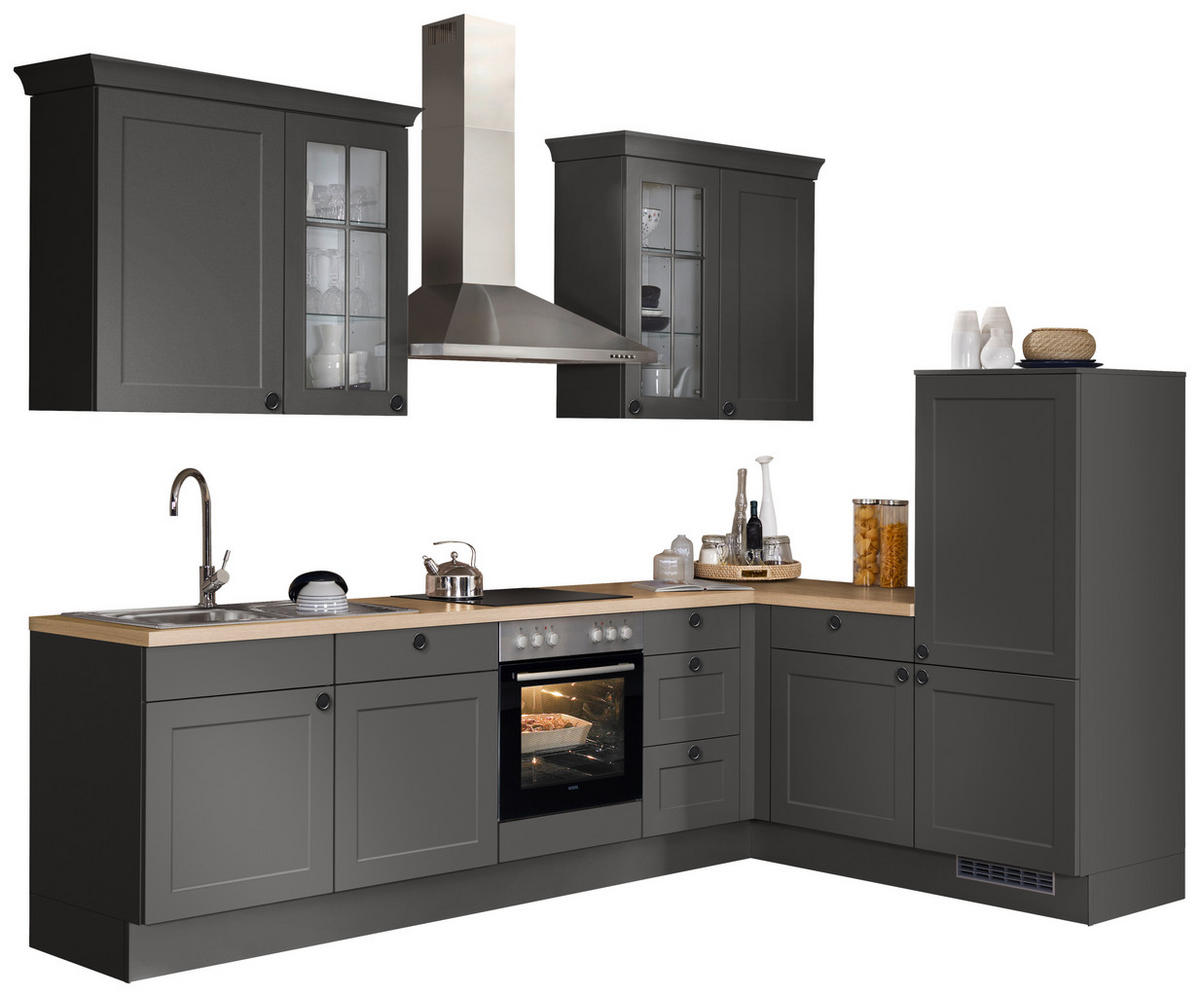 ECKKÜCHE 290,0/185,4 cm  Graphitfarben  - Eichefarben/Schwarz, Basics, Glas/Holzwerkstoff (290,0/185,4cm) - Impuls