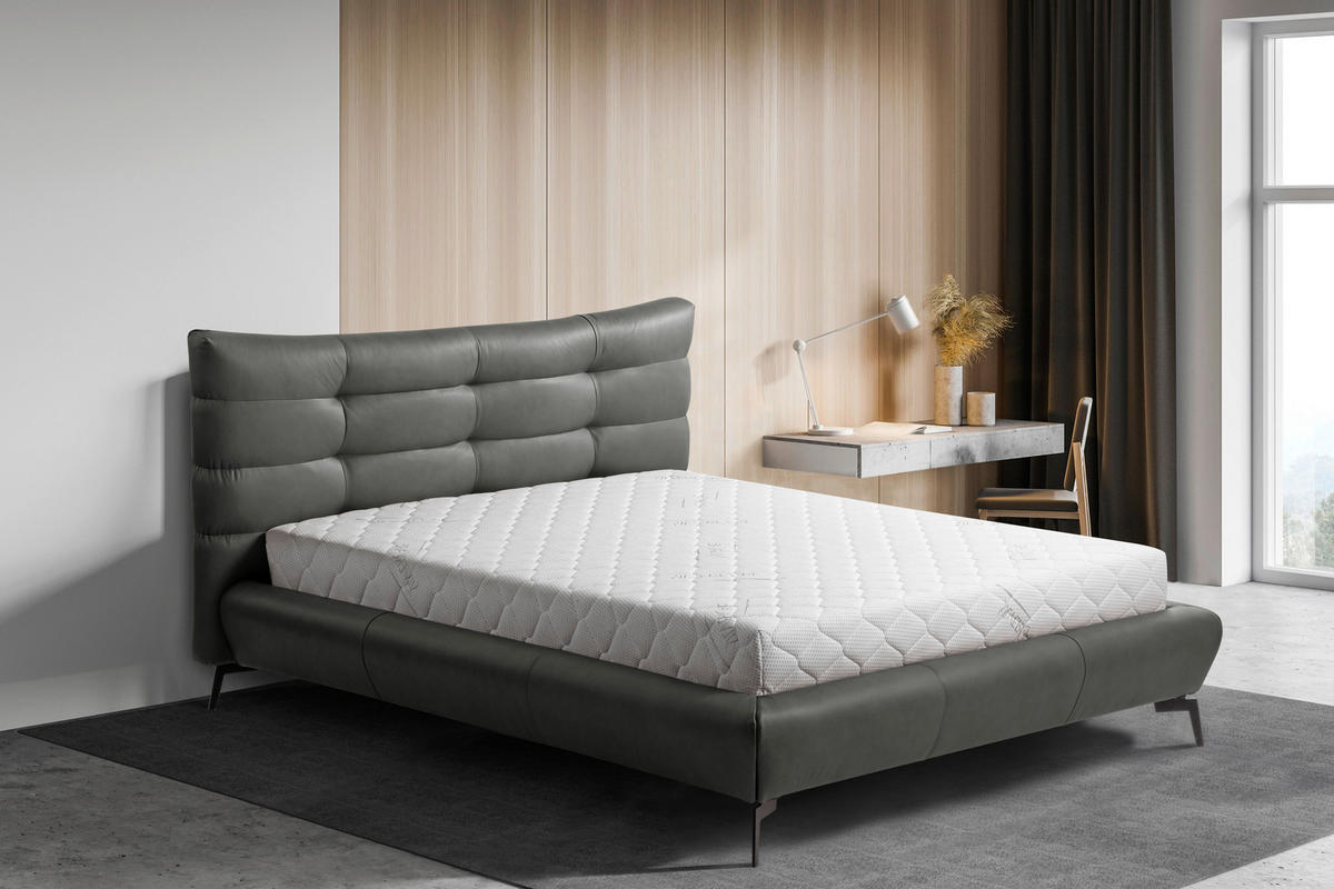 POLSTERBETT gepolstertes Kopfteil Dunkelgrau 180/200 cm  - Dunkelgrau/Schwarz, Design, Leder/Metall (180/200cm) - Esposa