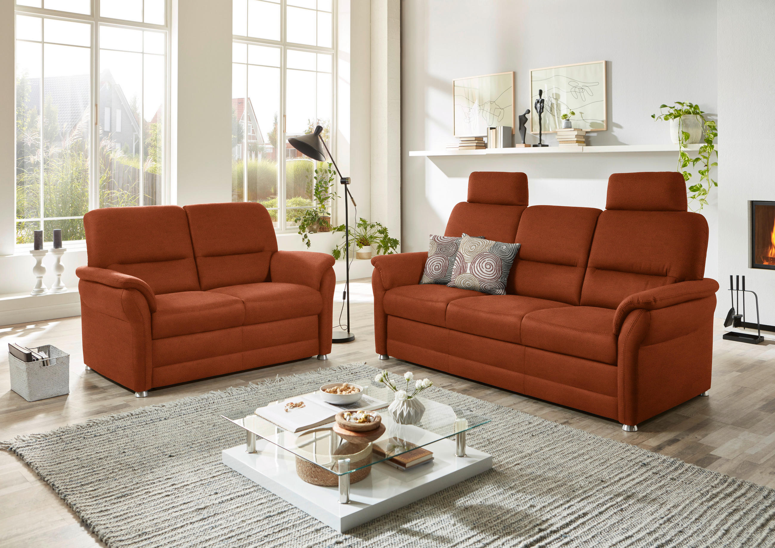 SITZGARNITUR in Mikrofaser Terracotta  - Terracotta/Alufarben, KONVENTIONELL, Textil/Metall (192/96/89cm) - Beldomo Comfort