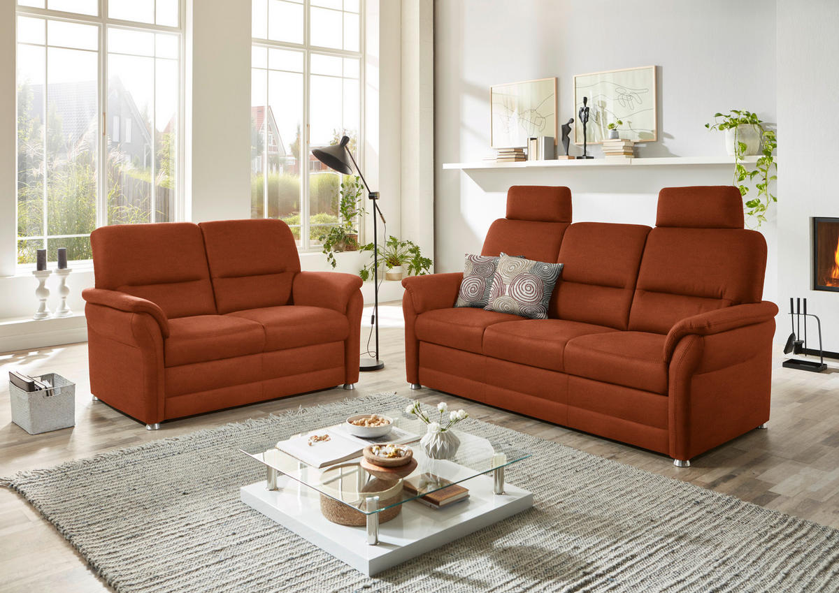 SITZGARNITUR in Mikrofaser Terracotta  - Terracotta/Alufarben, KONVENTIONELL, Textil/Metall (192/96/89cm) - Beldomo Comfort