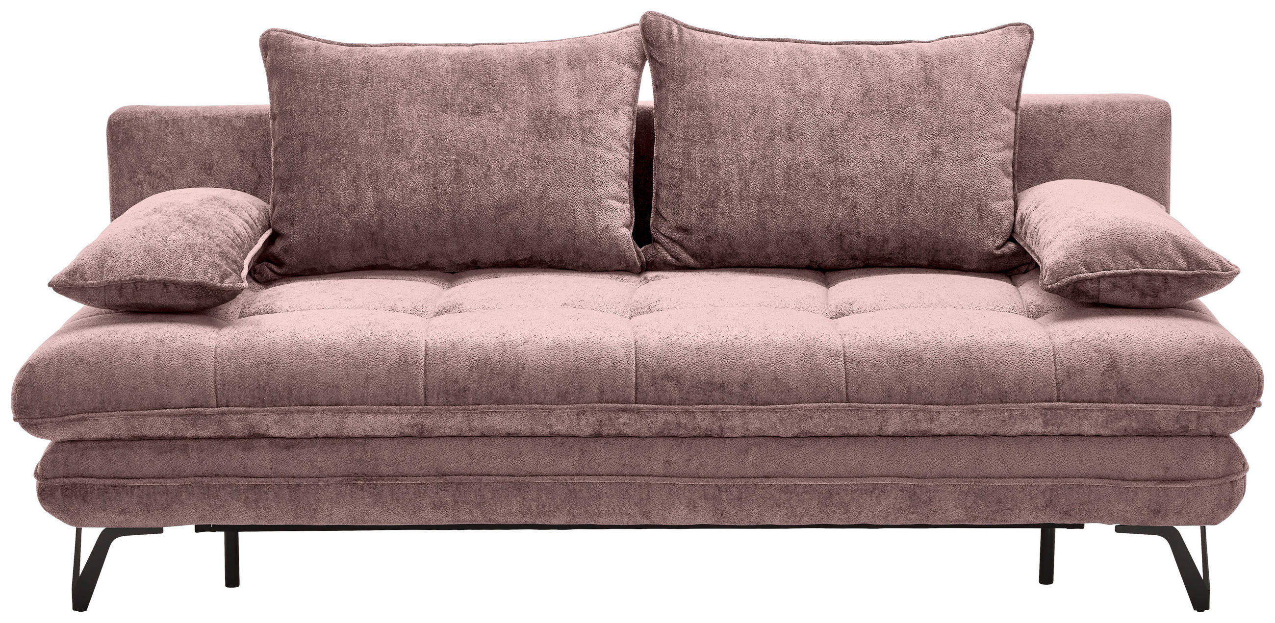 SCHLAFSOFA Italia Samt Altrosa  inkl. Rücken echt, Schlaffunktion, Armlehnenkissen, Rückenkissen  - Schwarz/Altrosa, Design, Textil/Metall (205/79-96/85cm) - Novel