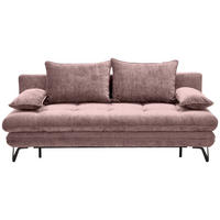 SCHLAFSOFA Italia Samt Altrosa  inkl. Rücken echt, Schlaffunktion, Armlehnenkissen, Rückenkissen  - Schwarz/Altrosa, Design, Textil/Metall (205/79-96/85cm) - Novel