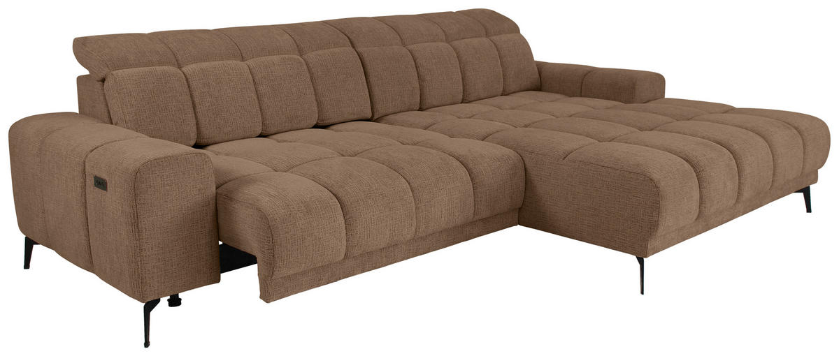ECKSOFA inkl.Funktionen Hellbraun Chenille  - Hellbraun/Schwarz, MODERN, Textil/Metall (300/195cm) - Xora