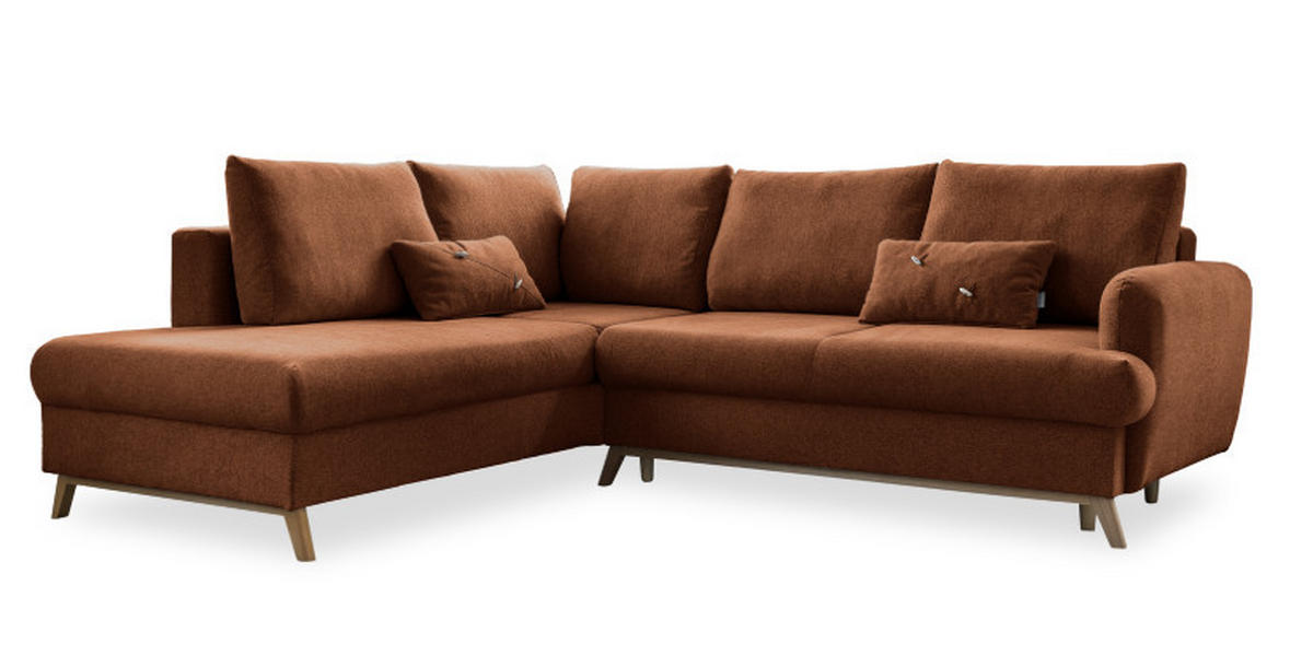 ECKSOFA in Chenille Terracotta  - Terracotta/Naturfarben, Holz/Textil (202/242cm) - MID.YOU