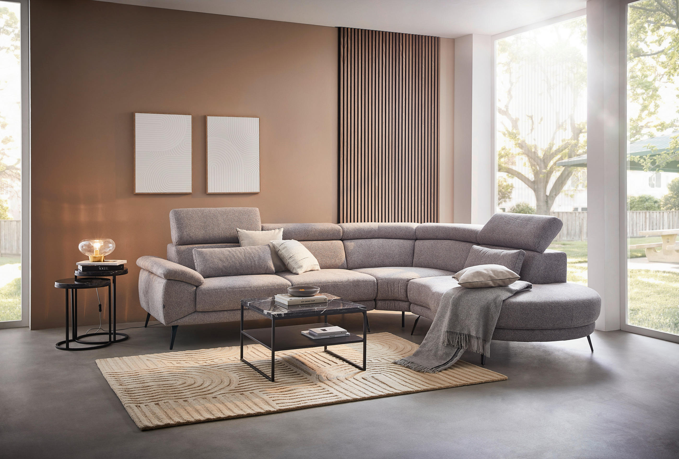 ECKSOFA in Velours Grau  - Schwarz/Grau, Design, Textil/Metall (264/299cm) - Novel