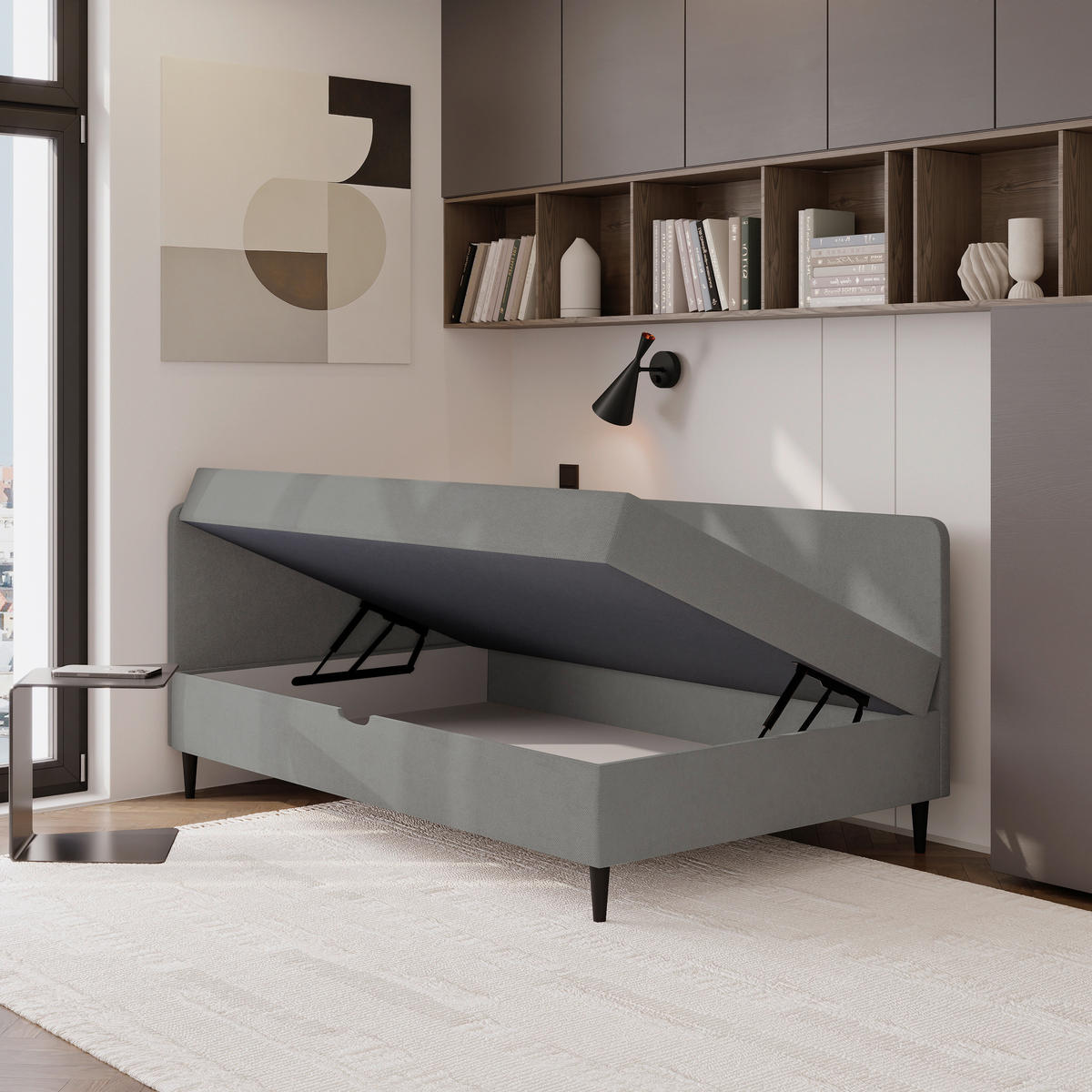 BOXBETT 120/200 cm  in Graphitfarben  - Graphitfarben/Schwarz, Konventionell, Textil (120/200cm) - P & B