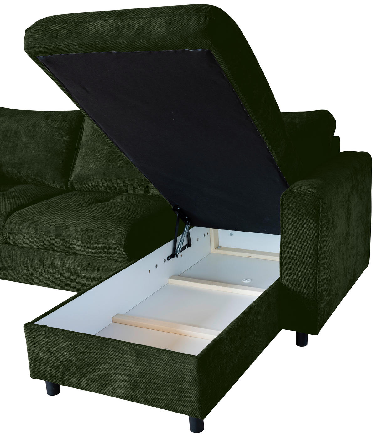 ECKSOFA Dunkelgrün Flachgewebe  - Dunkelgrün/Schwarz, KONVENTIONELL, Textil/Metall (252/162cm) - Carryhome
