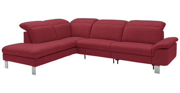 ECKSOFA in Echtleder Rot 233/309 cm - Edelstahlfarben/Rot, Design, Leder/Metall (233/309cm) - Dieter Knoll