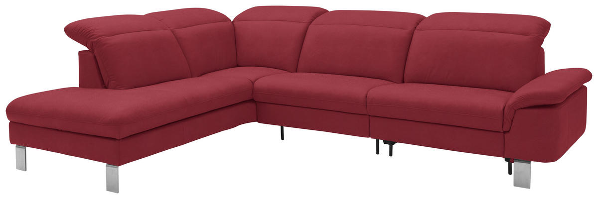 ECKSOFA in Echtleder Rot  233/309 cm  - Edelstahlfarben/Rot, Design, Leder/Metall (233/309cm) - Dieter Knoll