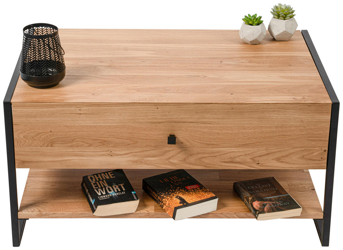 COUCHTISCH Wildeiche vollmassiv 60/90/45 cm rechteckig Wildeiche  - Wildeiche/Schwarz, Trend, Holz/Metall (60/90/45cm) - Boxxx